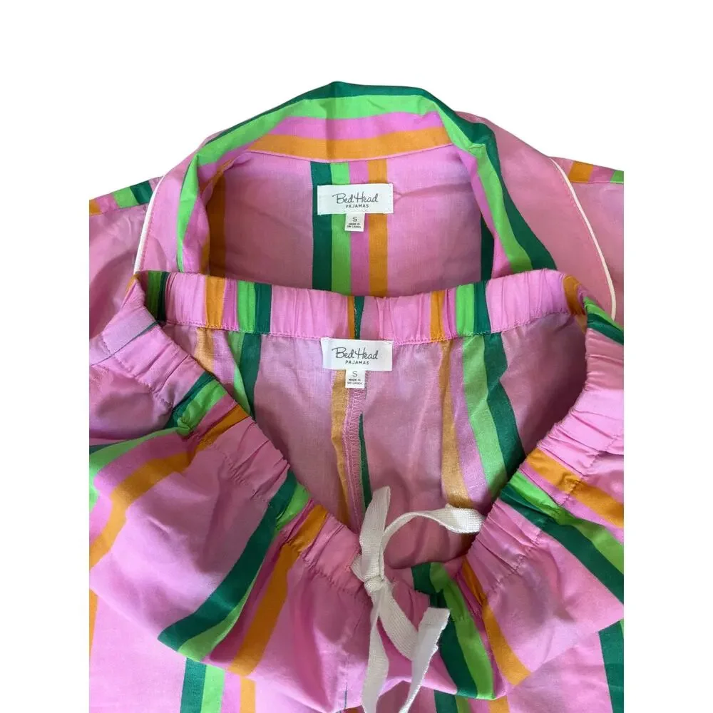 NWOT Bedhead 100% Organic Cotton Pineapple Cabana Stripe Shorty Pajama Set Small - Picture 5 of 6